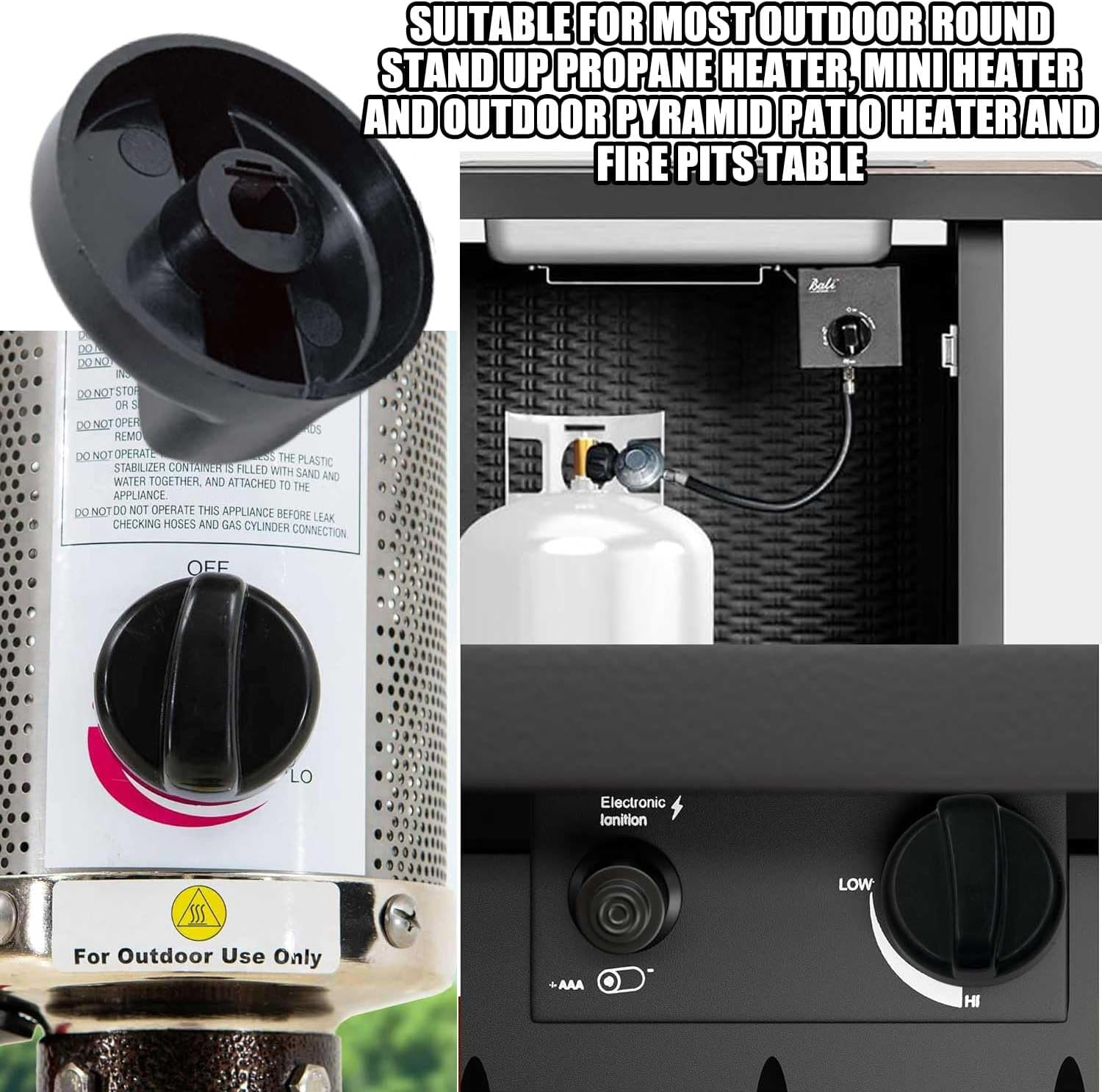 Lesimnky 4-Pack D-Shape Control Knobs for Patio Heater, Gas Fireplace, Fire Pit & Gas Grill - Black Plastic Knobs with Stainless Steel Finish image number 4