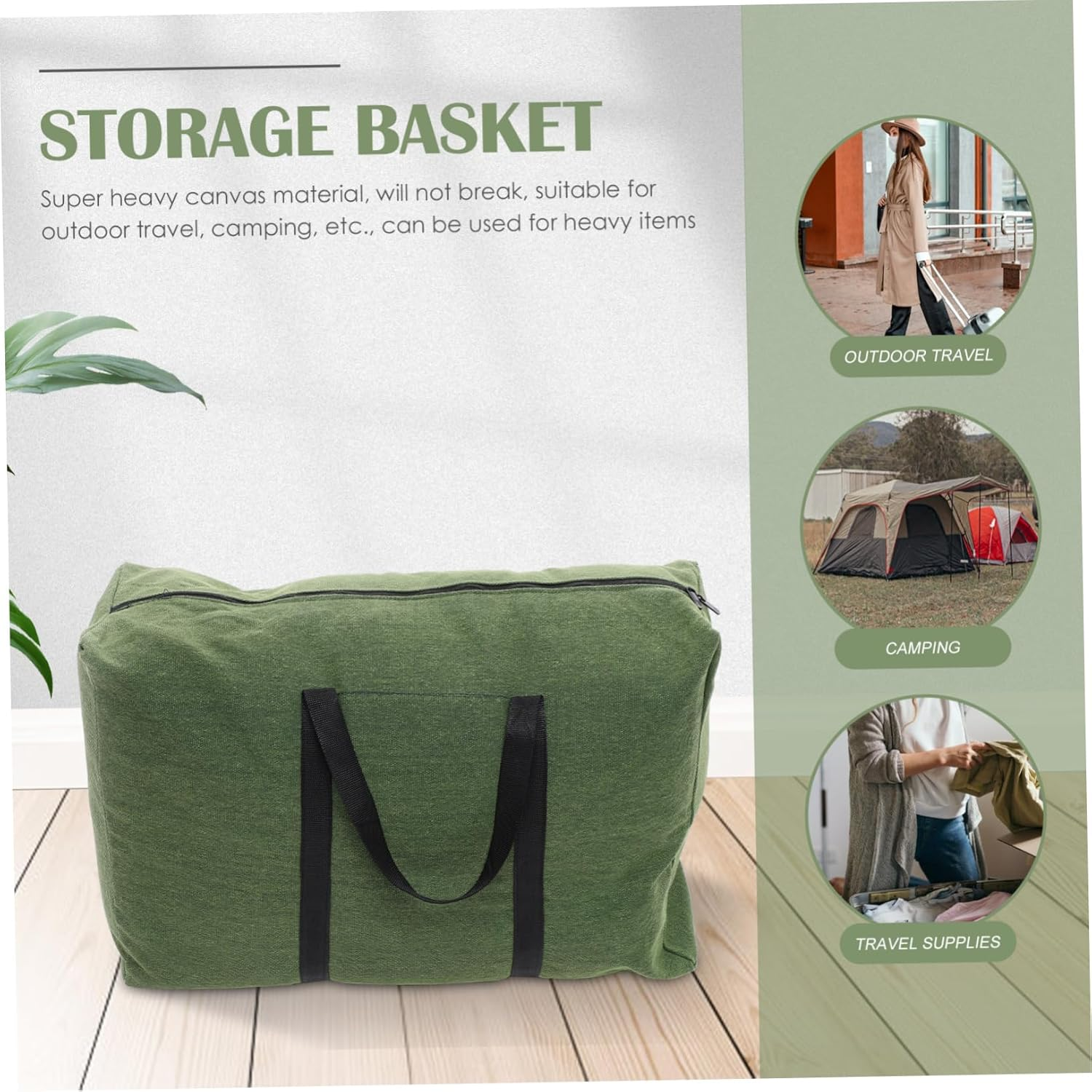 OSOLADY Large Olive Green Canvas Duffle Bag with Handle Thick Military-Grade Travel Luggage Storage Bag Large Capacity Household Quilt Carry for Moving and Travel Random Color image number 6