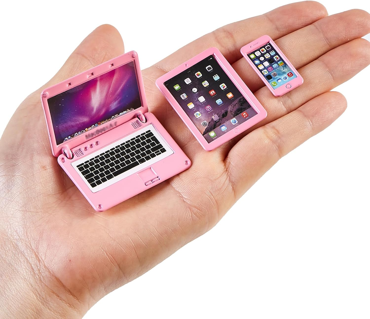 3 Pcs Dollhouse Furniture Accessories Miniature, 1:12 Scale Simulation Metal Laptop Tablet Smart Phone Stuff Doll House Mini Play Set Accessories (Pink) - Computer image number 5