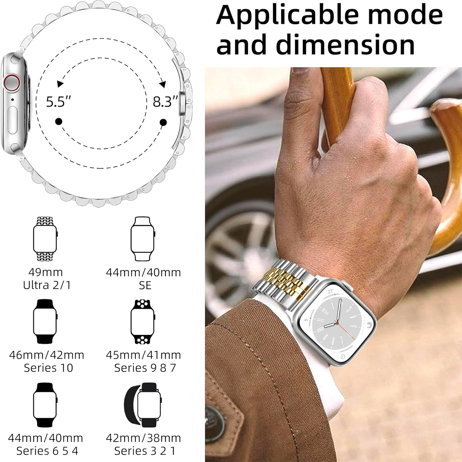 Vamyzji Compatible with Apple Watch Band 49Mm 46Mm 45Mm 44Mm 42Mm 40Mm 41Mm 38Mm, Metal Apple Watch Strap for Iwatch Ultra 3 2 1 Series 11 10 9 8 7 6 5 4 SE 3 2 1, Stainless Steel Bands for Women/Men image number 3