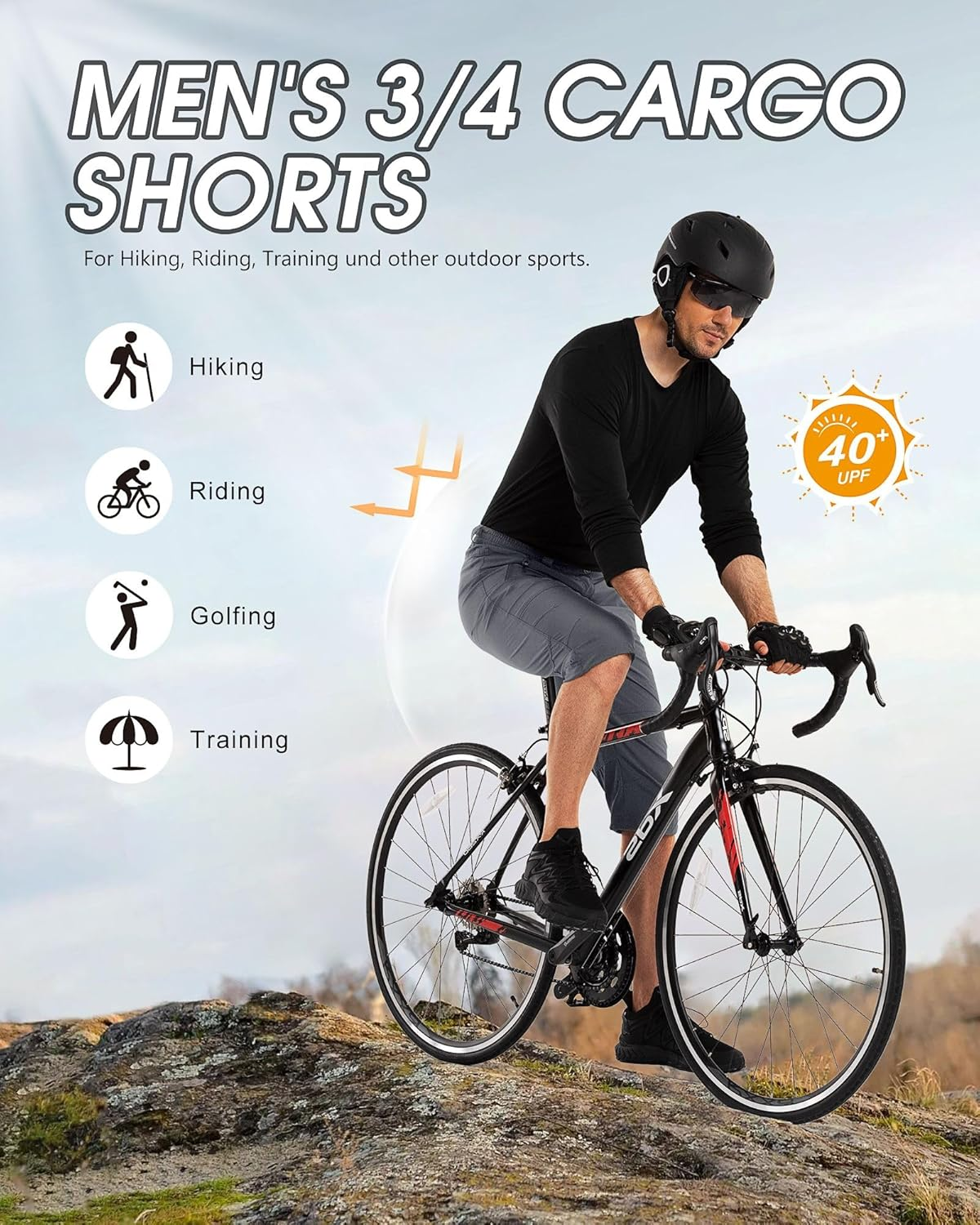 33,000Ft Men'S 3/4 Hiking Shorts Quick Dry Stretch Cargo Shorts UPF 50+ Summer Casual Capri Shorts Outdoor Hiking Pants with Zip Pockets for Travelling image number 2