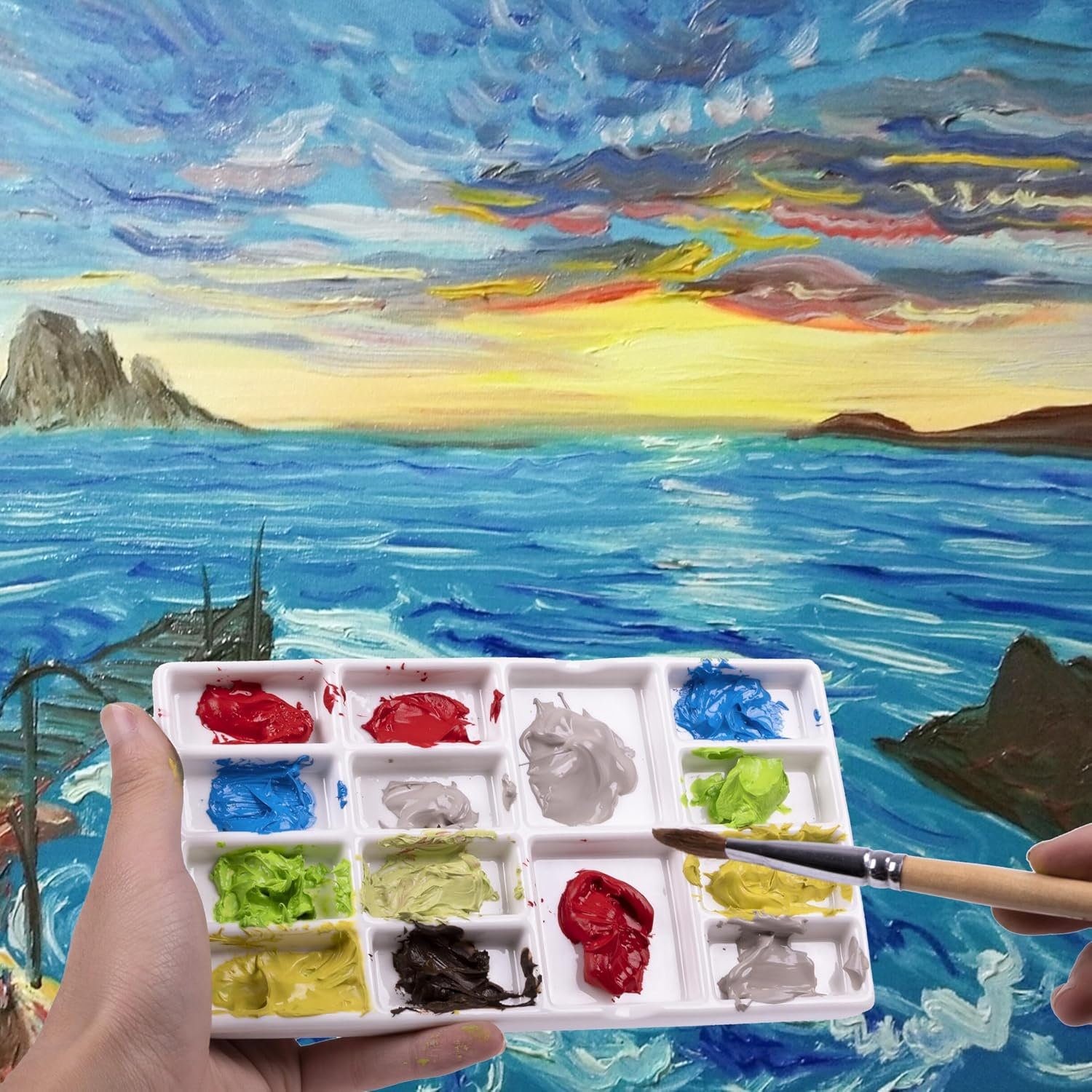 Travel Watercolor Palette,Portable Ceramic Palette with 14 Well,Metal Paint Box with Porcelain Palette(Silver Box) image number 1