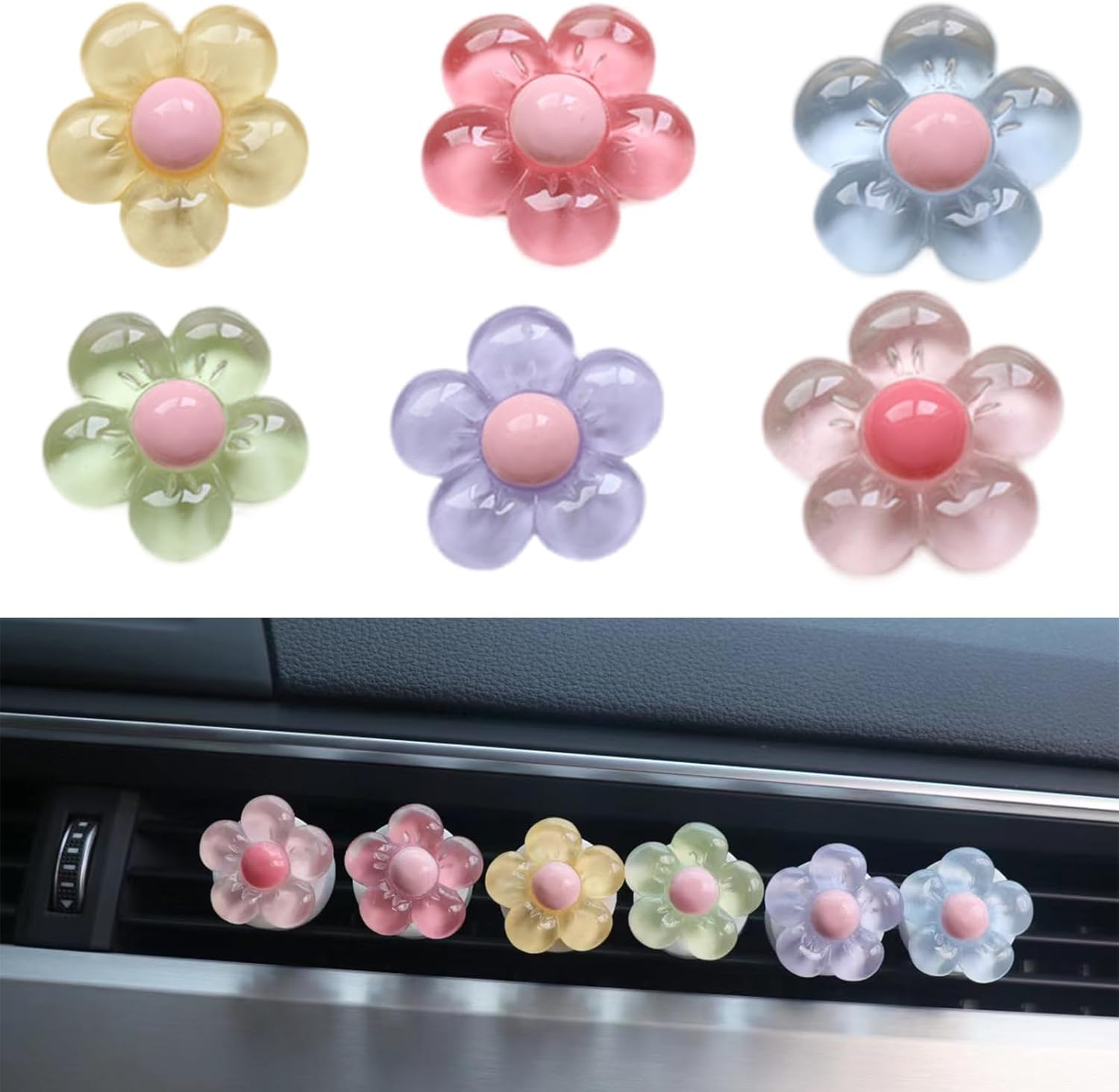 Joynaamn 6 PCS Car Accessories for Women, Flower Car Air Vent Clips Air Conditioner Outlet Decoration Car Interior Decor Charm, Assorted Color image number 2