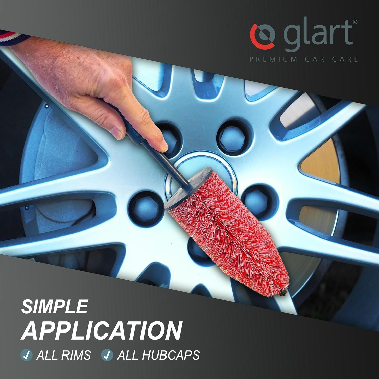 Glart 44FB3 Pack 44FB Set of 3 Car Wheel Rim Brush for Alloy Rims, Steel Rims, Cleaning & Care of Rims Such as Rim Cleaner without Microfibre Cloth, Black image number 4