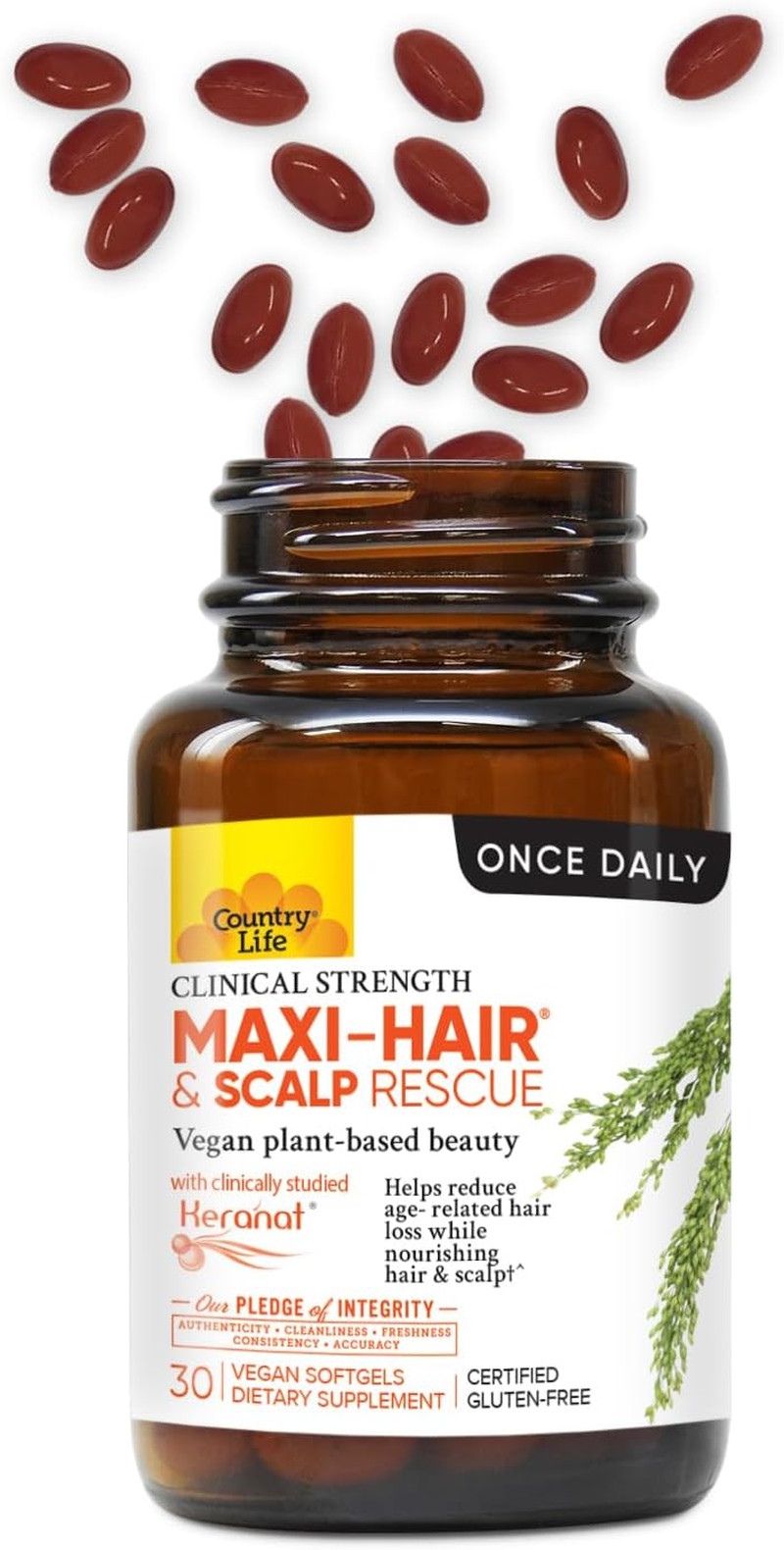 Country Life Maxi-Hair & Scalp Rescue - 30 Count - May Help Reduce Age-Related Hair Loss - Keranat - Hair & Scalp Support - Clinical Strength image number 3