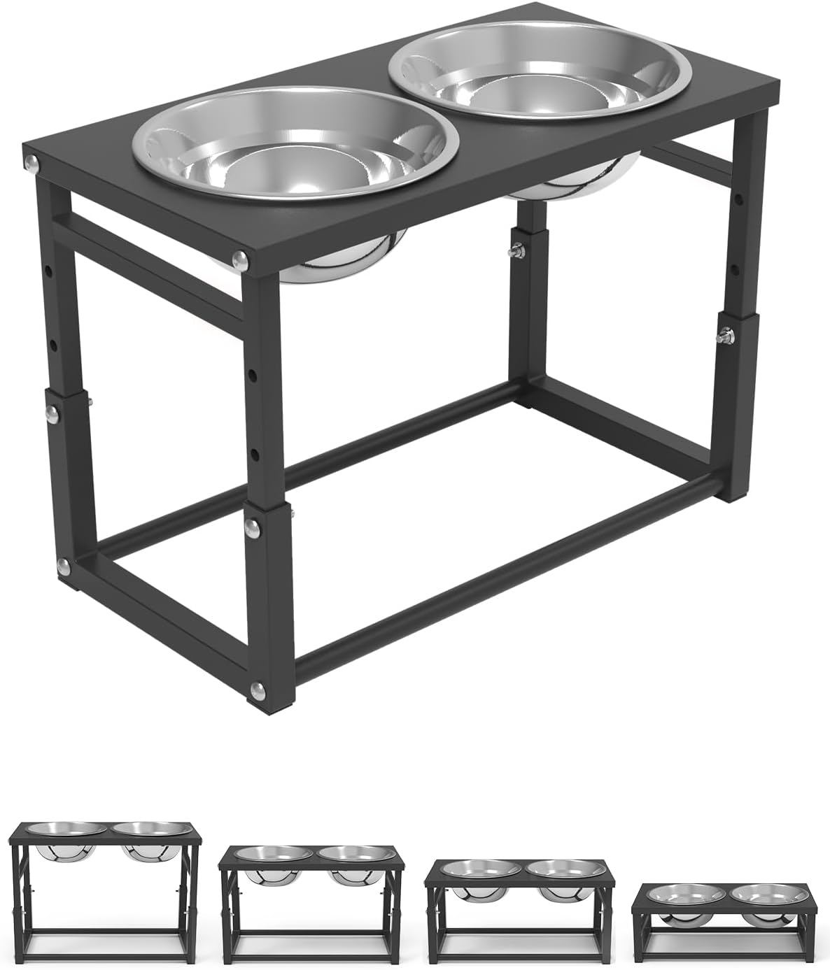 Elevated Dog Bowls Stainless Steel Raised Dog Bowls Adjustable to 4 Heights for Medium & Large Sized Dogs with 2 Stainless Steel Dog Bowls for Food & Water (Large（5"-12"）) image number 2