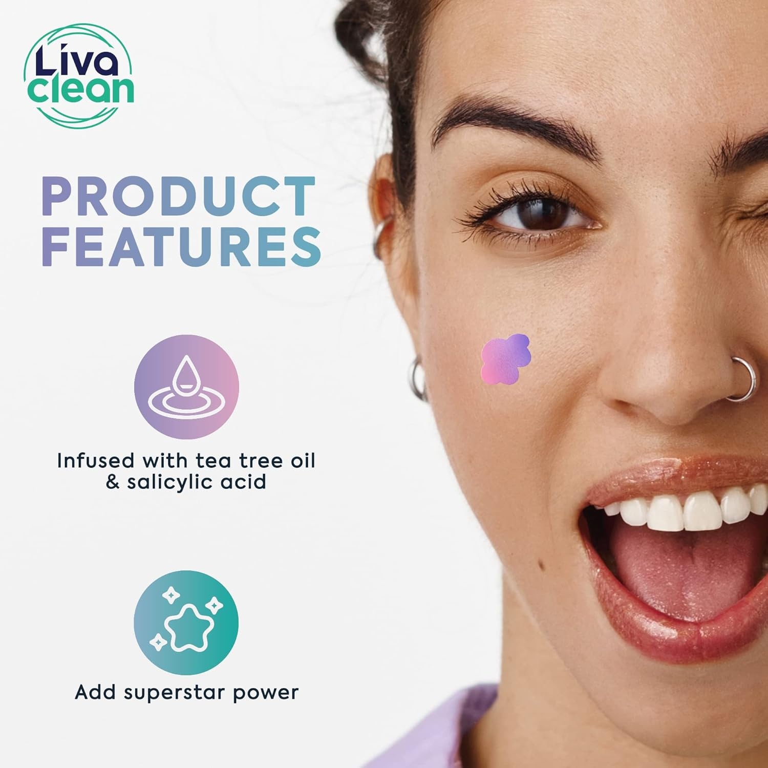 Livaclean 240 CT Holographic Cute Acne Patches - Space Edition W/Salicylic Acid & Tea Tree Oil for Face - Hydrocolloid Star Pimple Patches image number 2