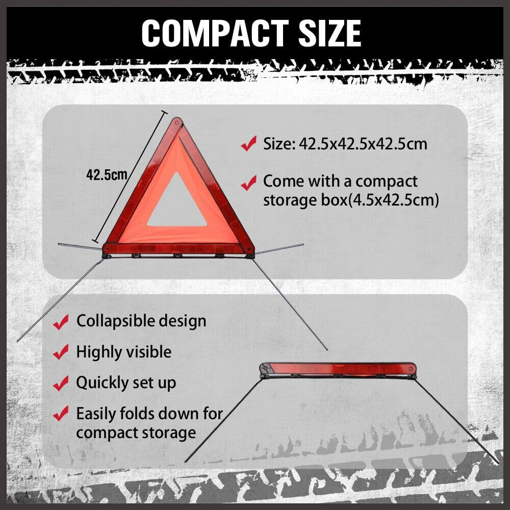 HOURSDY 3-Pack Safety Triangle Kit, Foldable Emergency Road Warning Reflector Roadside Reflective Warning Sign Emergency Car Kit with Storage Box image number 5