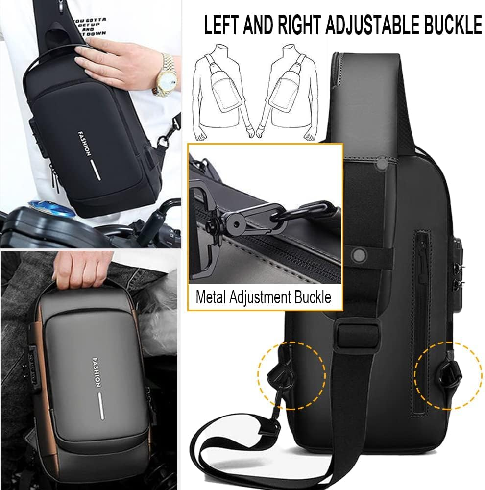 MAIABLEAU Men'S Crossbody Bag Chest Bags anti Theft Sling Bag PU Leather Shoulder Bag with USB Charging Port image number 1