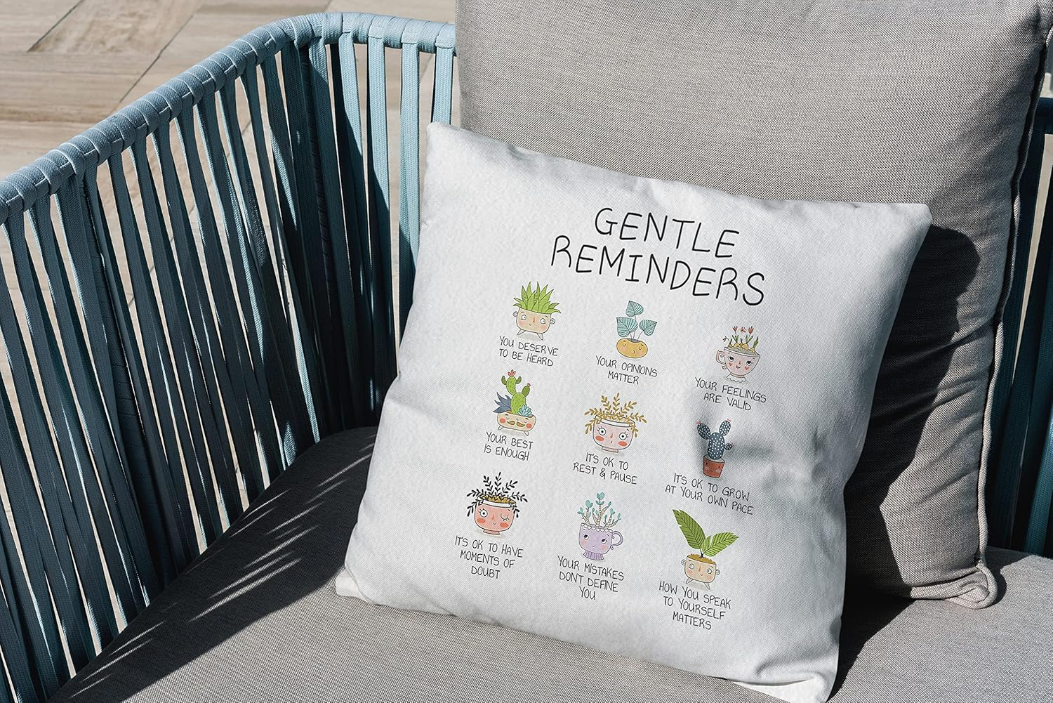 Mental Health Positive Affirmation Gentle Reminders Bontanical Plant Throw Pillow Case 18&Prime;&times;18&Prime;,Cute Potted Plants Decorative Cushion Cover for Therapy Office Counselor Room,Gifts for Teens Women Girls image number 2