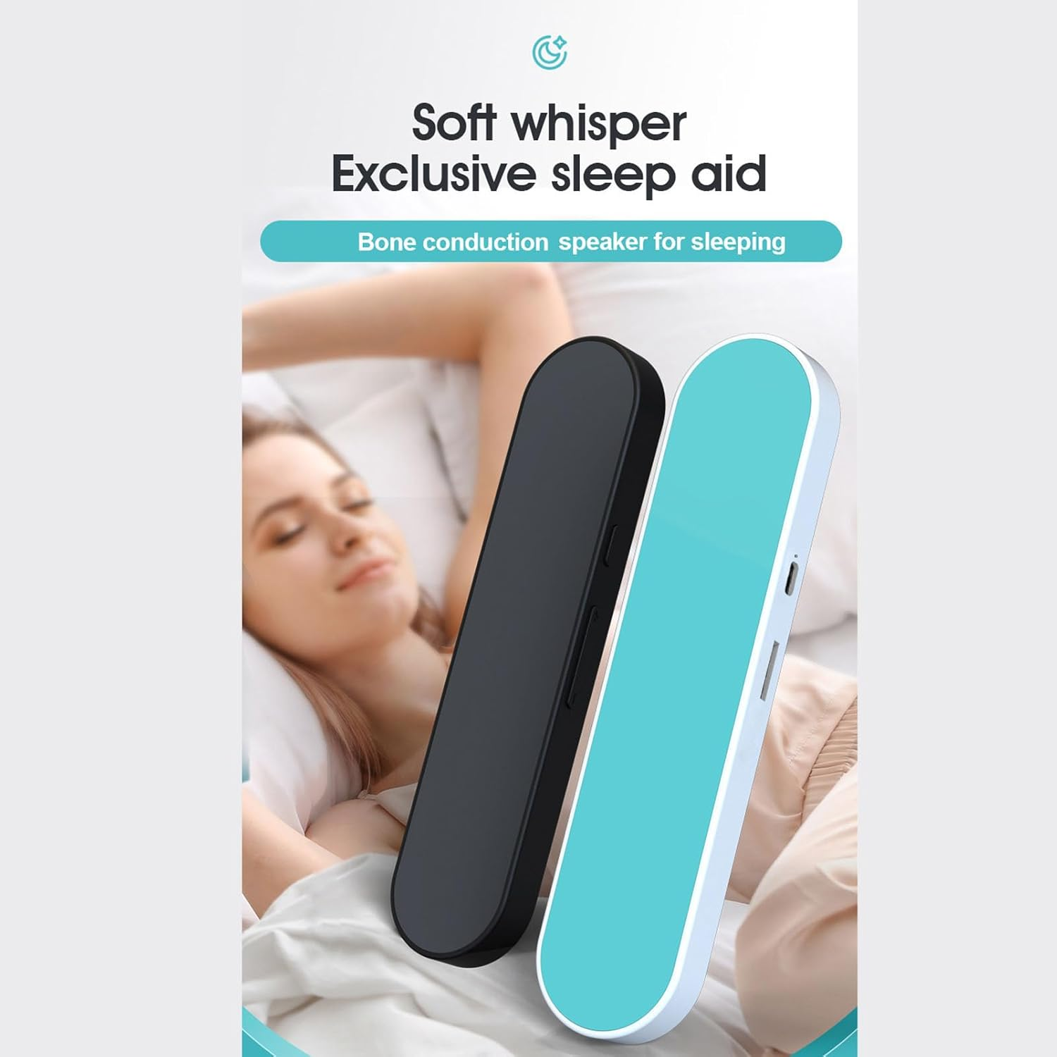 MENDUNER Pillow Speaker for Sleeping, Bluetooth Bone Conduction Sleep Sound Speaker with 3D White Noise, 10 Soothing Sounds for Adult, Kids, Side Sleeper, Podcasts Audiobooks (Black) - Black image number 2