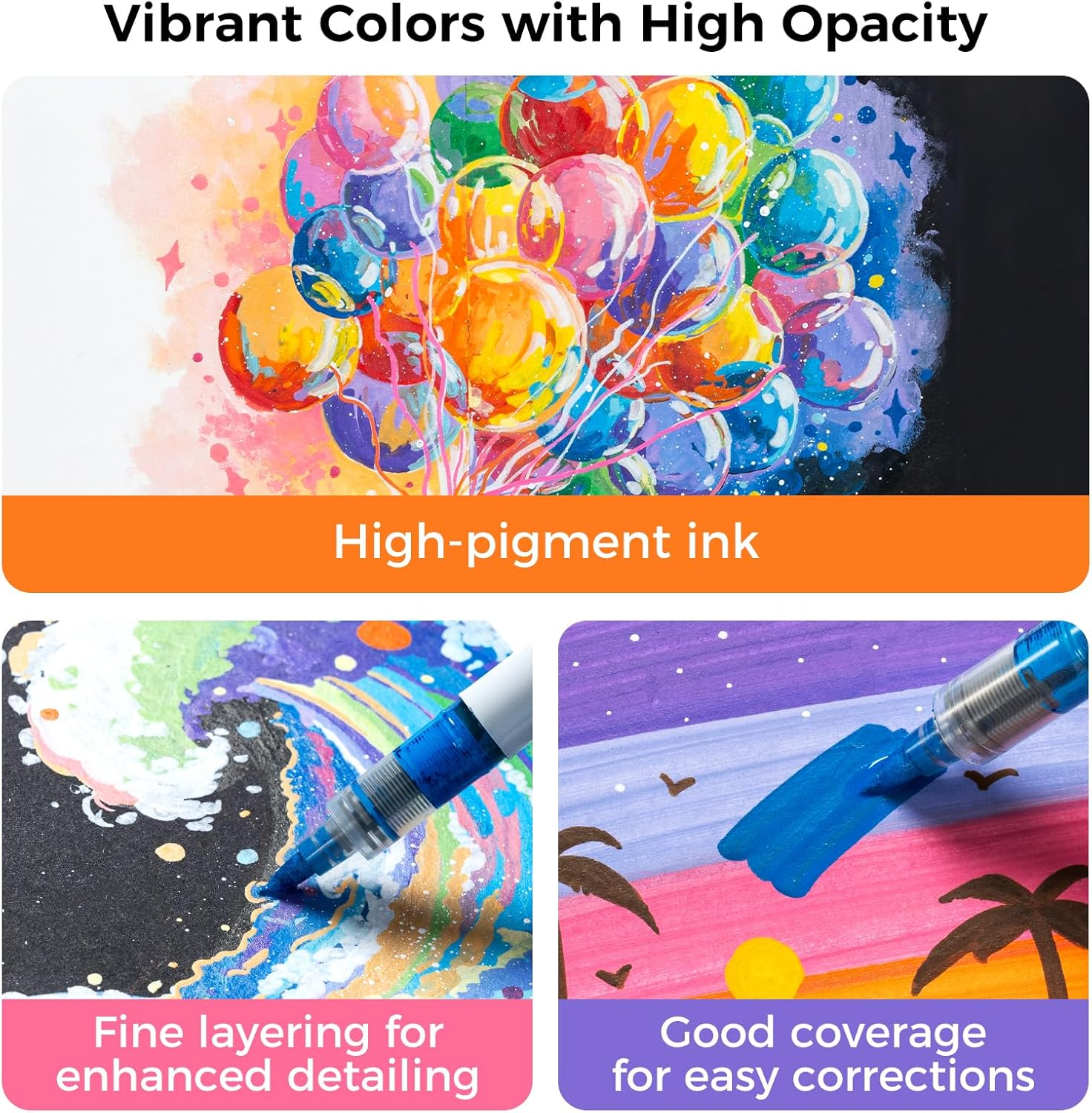 Ohuhu Acrylic Paint Markers Direct Liquid: 24 Colors 1.5MM Brush Tip Acrylic Markers High Opacity Paint Pens Waterproof Lightfast for Rock Painting Easter Eggs Wood Glass Ceramic Canvas - Nahuku image number 4