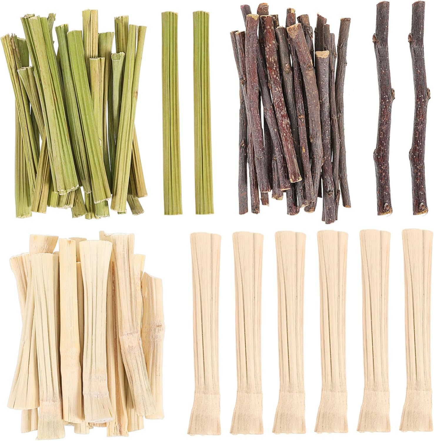 Toddmomy 55Pcs Bunny Chew Sticks Variety Pack 15 Natural Bamboo 20 Papaya Stem 20 Sticks Small PET Chew Toys for Rabbits Hamsters Chinchillas Guinea Pigs Wood Chewing for Tooth Grinding image number 2