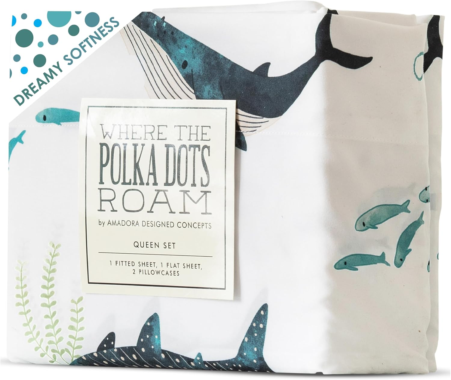 Where the Polka Dots Roam Nautical Ocean Full Bedding Set - 4 Piece Super Soft Kids Bed Set with Fitted Sheet, Flat Sheet, and Pillowcases - Underwater Sea Creatures Design for Boys Girls Room D&eacute;cor image number 5