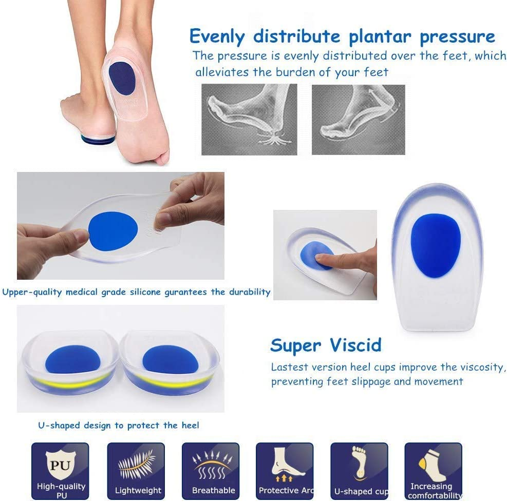 Silicone Gel Heel Cups, Medical Grade Shoe Inserts,Silica Orthotic Gel Pads Cushions Insole for Plantar Fasciitis,Bone Spurs Pain Relief, Sore Heel Pain, Achilles Pain and Foot Care (L) image number 2