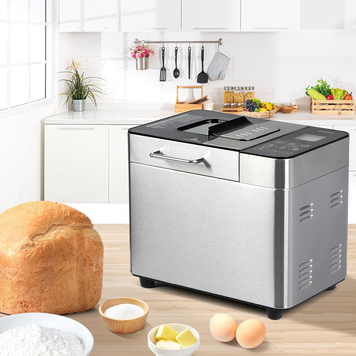 Spector Automatic 2L Bread Maker, Non Stick Healthy Mixer with Bread Bucket & Touch Panel,17 Programs Including Gluten-Free Artisan Kneading, 3 Loaf Sizes 3 Crust Colors, Reserve & Keep Warm Set image number 2