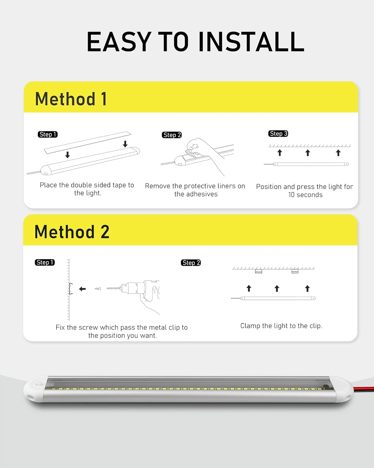 12V LED Interior Light Bar, 120 LED Strip Lights 1500LM 8W DC12-85 Volt for RV Interior, Cargo Trailer Lights with Switch for Enclosed Trailer Boat Car Van Truck Camper Lorry Motorhome[4Pack] image number 4