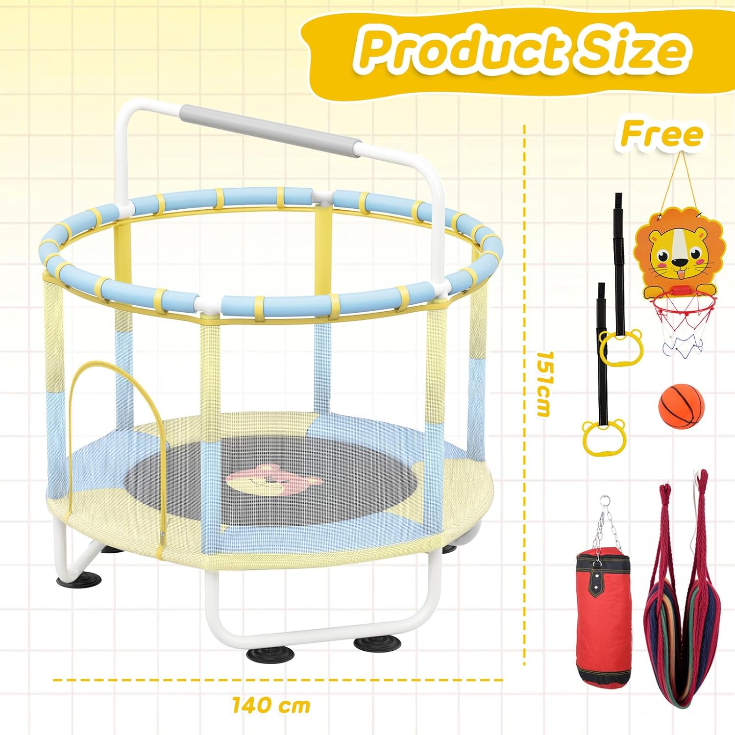 Advwin 4.6FT/10FT Trampoline for Kids Adults, Rebounder round Trampoline W/Enclosure Safety Net, Indoor & Outdoor Children Birthday Gift - 4.6Ft image number 2