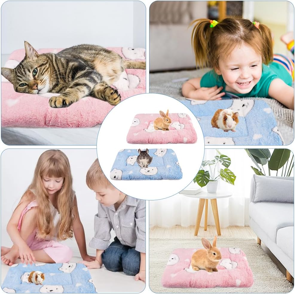 Pack of 2 Plush Bed for Small Animals, Soft Rabbit Bed, Fleece Guinea Pig Bed, Washable Guinea Pig Accessories for Rabbits, Guinea Pigs, Hamsters, Squirrel, Kittens - 35 X 27 Cm image number 1