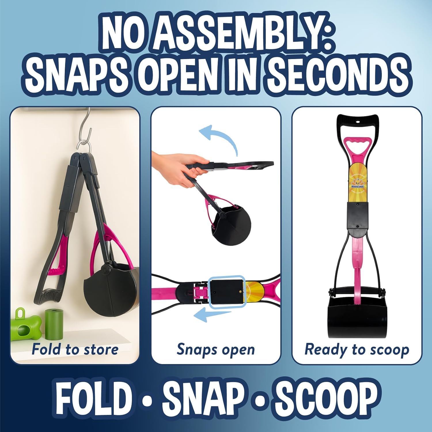 Bodhi Dog Complete Poo Pack | 24" Pooper Scooper, Poop Bags, and Pet Dog Waste Bag Holder | Perfect for Small, Medium, Large, XL Pets - Great for Grass and Gravel - Tray  Rake image number 4