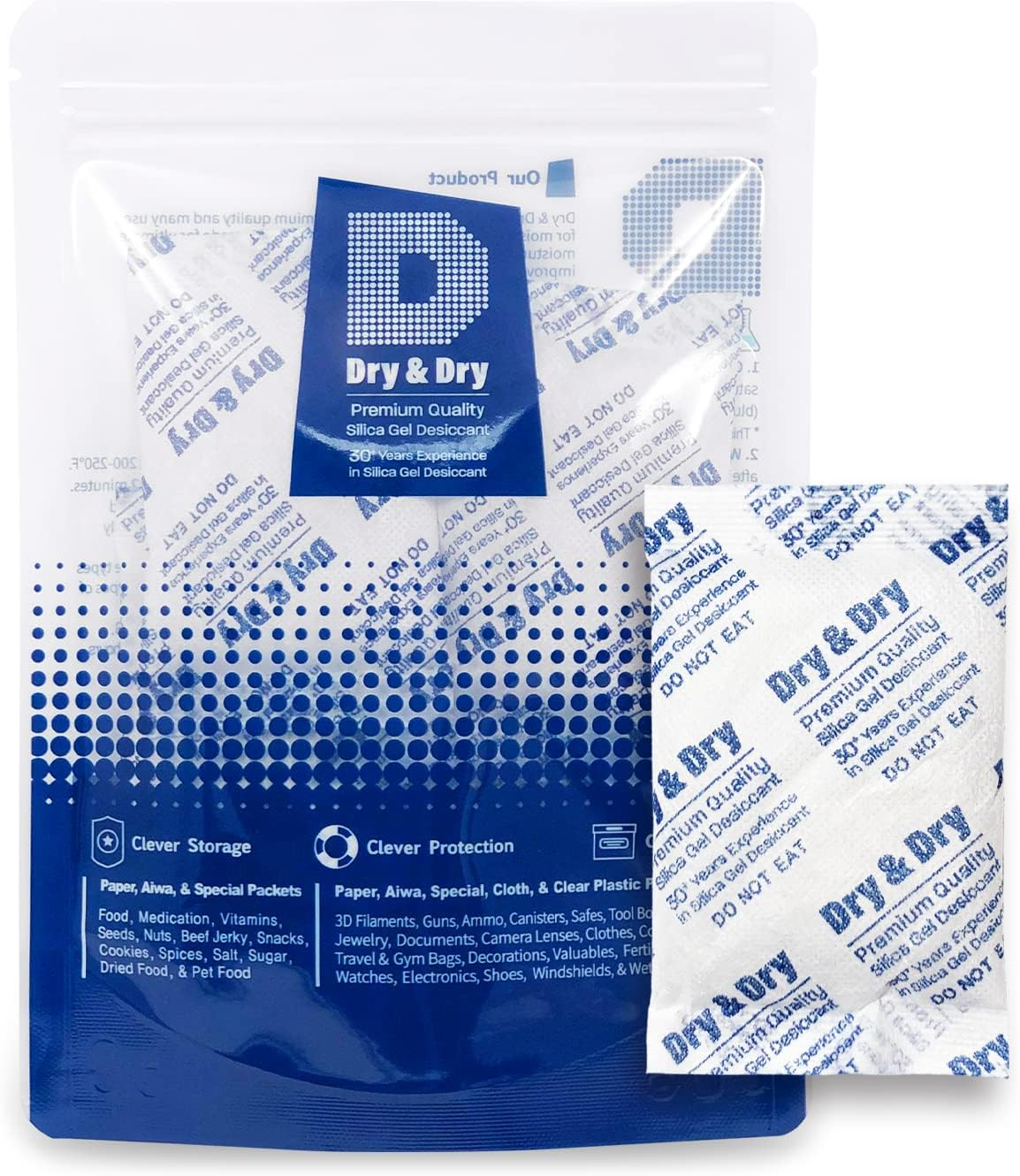 Dry & Dry 30 Gram [20 Packets] Silica Gel Packets Desiccants, Silica Packets - Rechargeable Silica Gel Packs, Silica Gel Packets, Desiccants Packets, Silica Gel image number 6