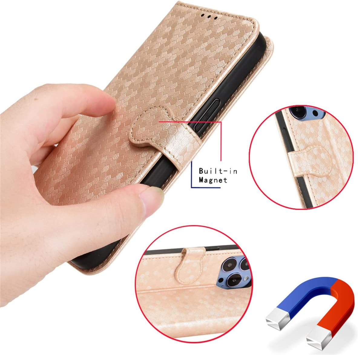 Ronrun for Oneplus Open/Oppo Find N3 Case, PU Leather Flip Wallet Phone Stand Case Cover with Credit Card and Holder Cover for Oneplus Open/Oppo Find N3 - Rose Gold image number 6