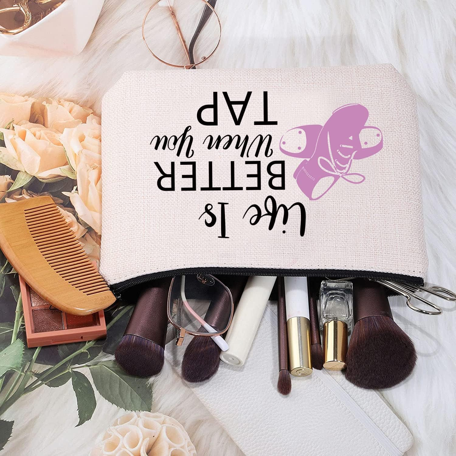 MEIKIUP Tap Dance Gift Tap Dance Makeup Bag for Dancer Tap Dance Teacher Gift Life Is Better When You Can Tap Dancing Dancer Cosmetic Bag, When You Tap Bag, Unisex-Adult - When You Tap Bag Black image number 4