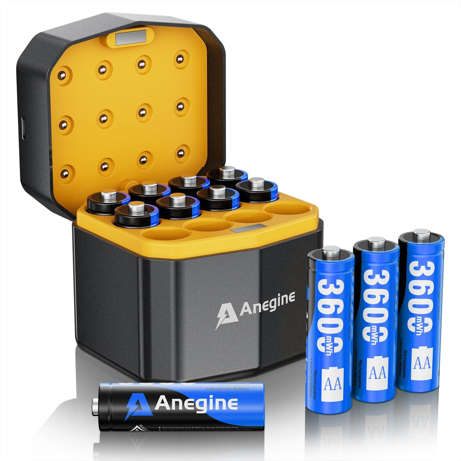 Rechargeable AA Batteries Lithium with Charger 12 Slot, 12 Pack 3600Mwh 1.5V Lithium Batteries AA Rechargeable, Long Lasting Double a Battery with 2000+ Cycles, Blue