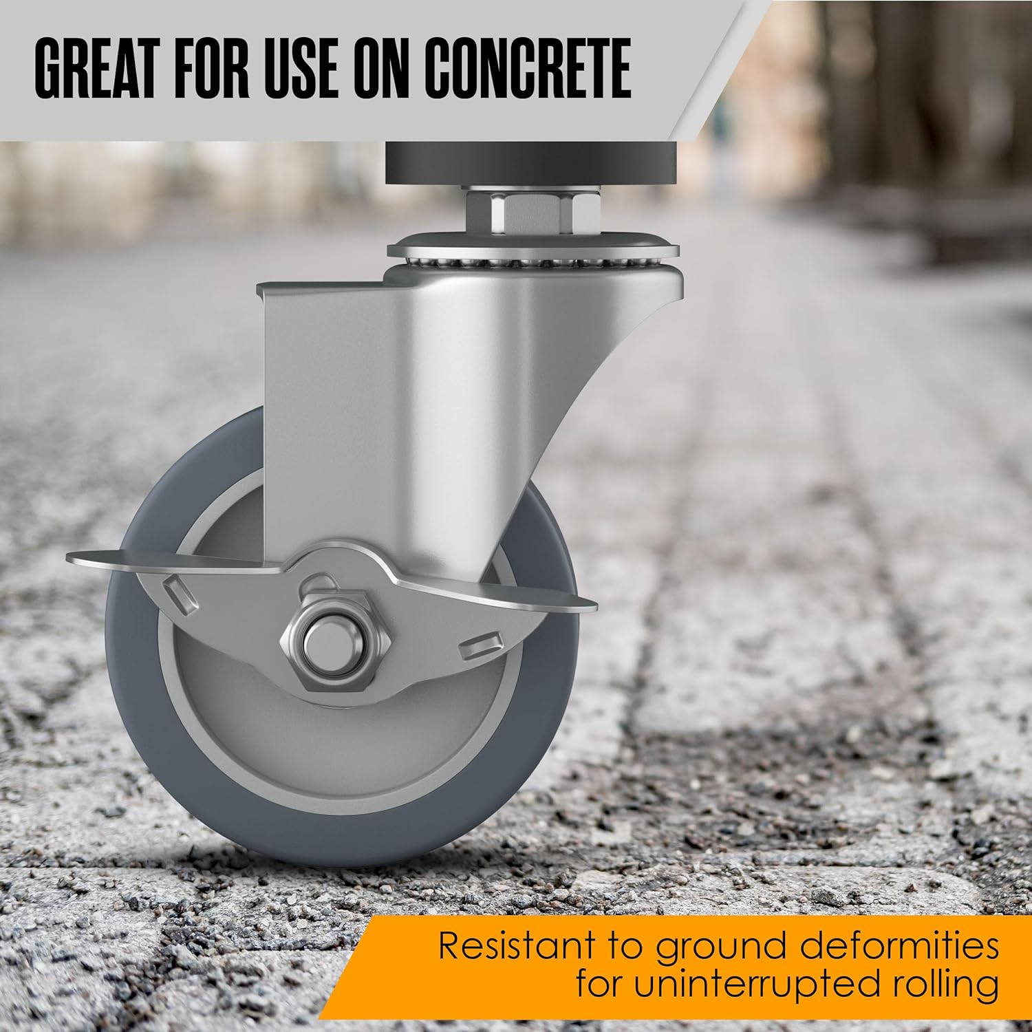 Houseables Caster Wheels Casters Set of 4 3 Inch Rubber Heavy Duty Threaded Stem Mount Industrial Castors Locking Metal Swivel Wheel Replacement for Carts Furniture Dolly Workbench Trolley