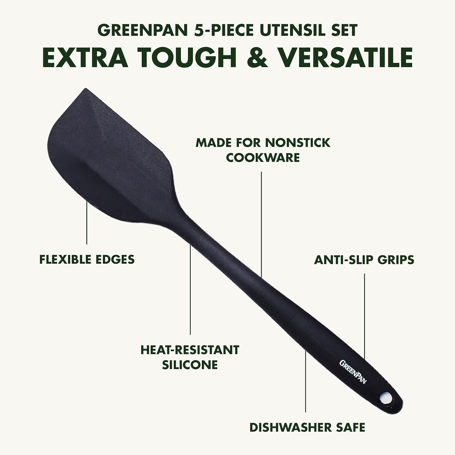 Greenpan Cooking Tools 5 Piece Utensil Set, Black image number 5