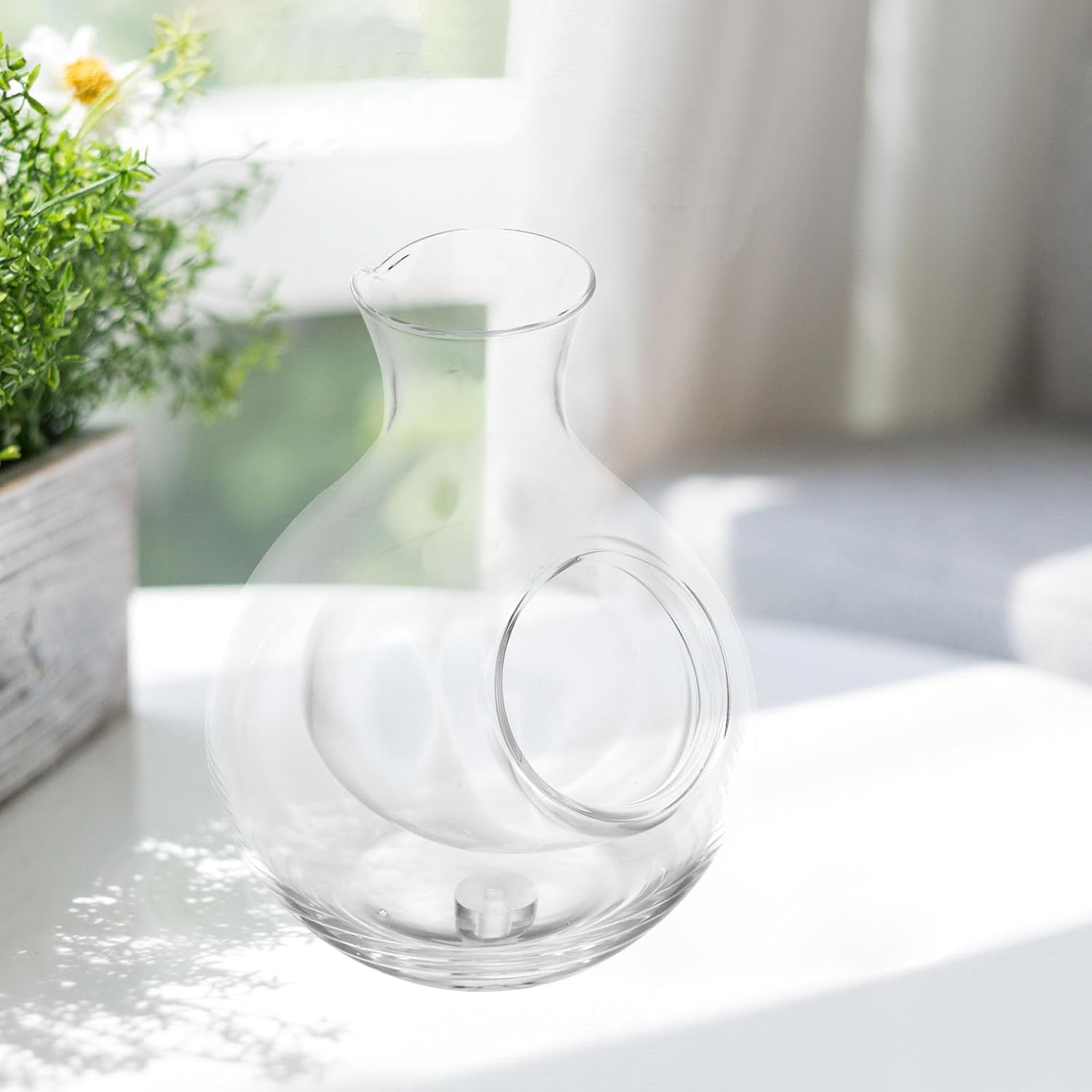 Hoement Glass Wine Decanter 300Ml Japanese Style Crystal Glass Sake Bottle with Slanted Spout for Chilled Liquor Serving and Home Dining image number 1