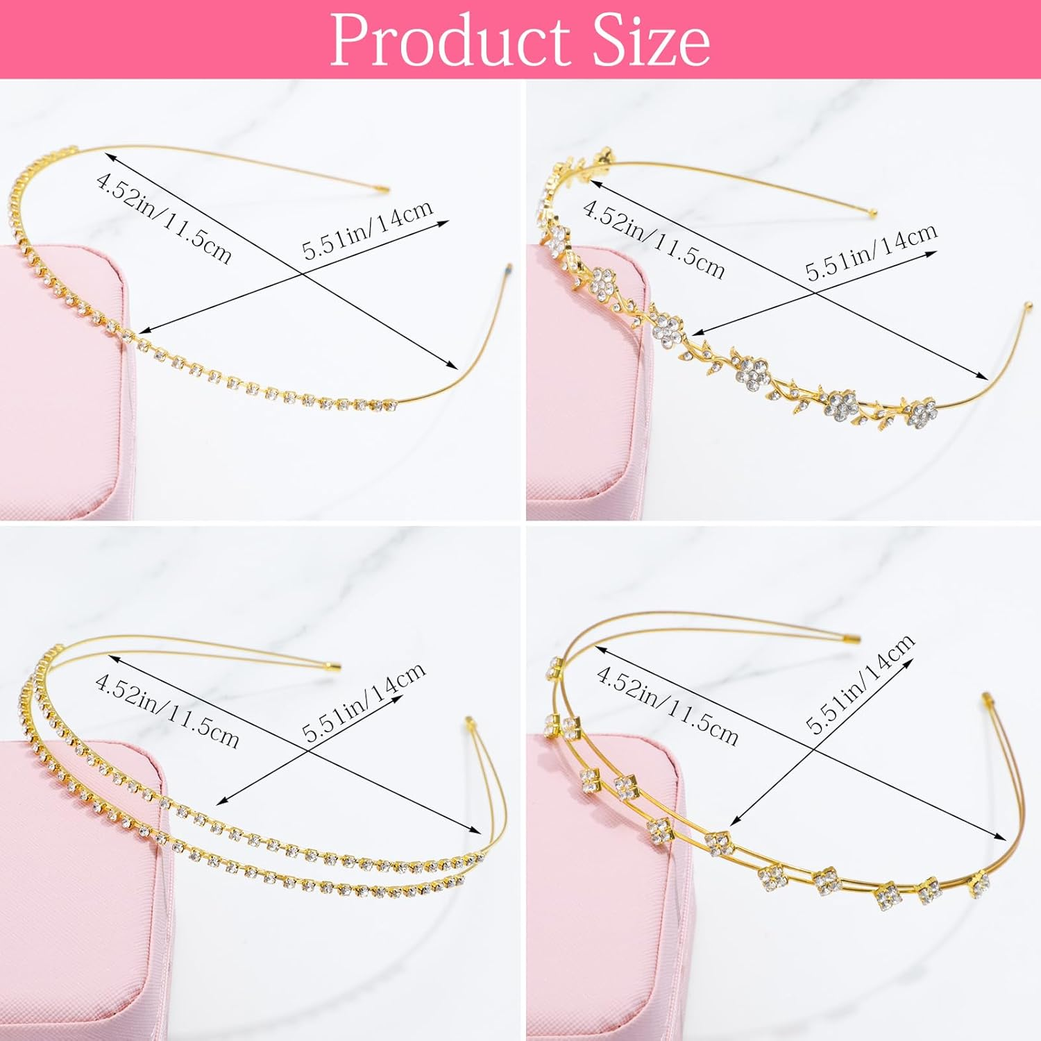 4 Pcs Gold Rhinestones Headbands for Women Bridal Headband Crystal Flower Prom Headpiece Flower Leaf Tiara Crown Head Band Wedding Hair Accessories for Ladies Festival Gifts 5.51&times; 4.52 Inch image number 2