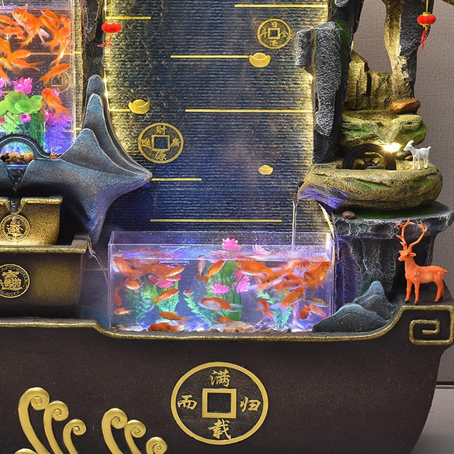 Outdoor Fountain Floor Standing Fountain for Living Room with Fish Pond, Office Lobby Decor with Rockery Waterfall, for a Serene Home Environment(Small) image number 3