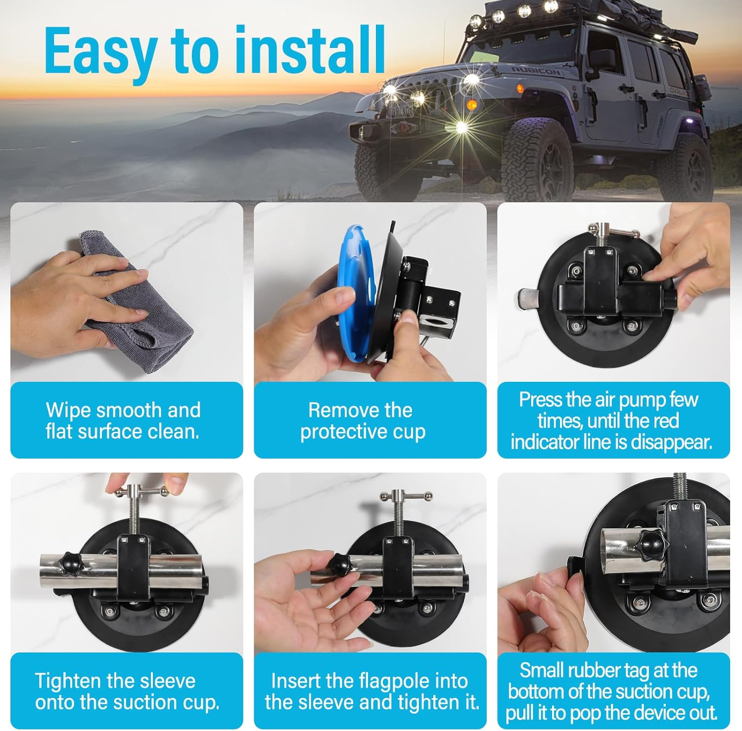 Flag Pole Mount for Truck - Flag Suction Cup for Car, Reusable Suction Cup Flag Pole Mount, No Drill Suction Cup Flag Holder with Strong Suction, Load Capacity 260 Pounds, 1 Pack image number 1