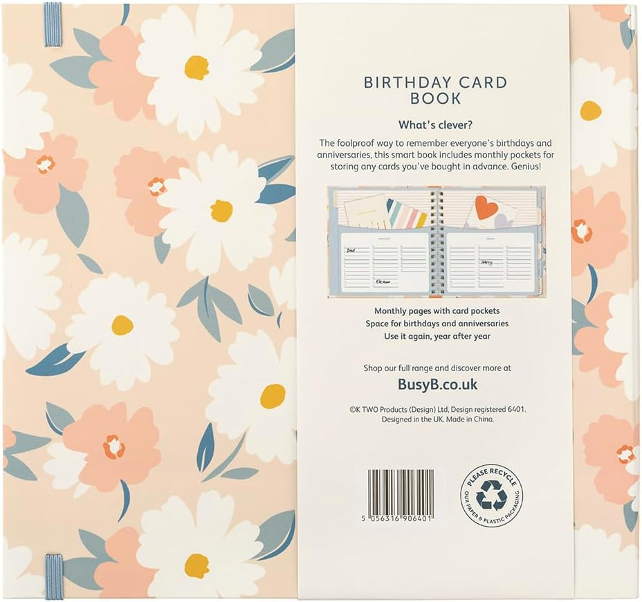 Busy B Pink Daisies Birthday Card Book - 13 Storage Pocket File for Storing Greetings Cards with Birthday Reminders, Monthly Pockets and Anniversary Chart - FSC&reg; Certified - Pink Daisies image number 4