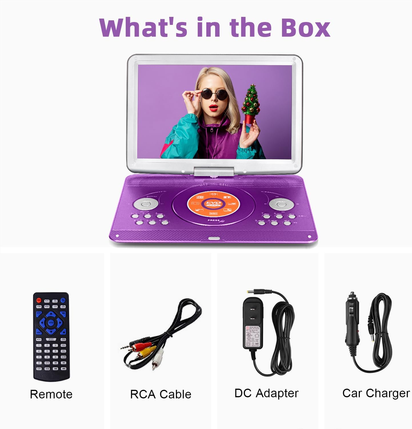 16.9'' Portable DVD Player with 14.1'' Large Swivel HD Screen, Kids DVD Players Portable with 6 Hrs 5000Mah Rechargeable Battery【Upgraded】, Sync TV, Support USB/SD Card, with Car Charge,Purple image number 1
