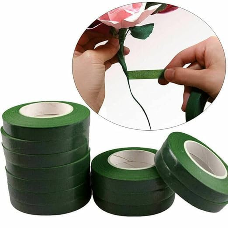 3 Pcs Green Floral Tape, Florist Tape 1/2 Inch Wide - 30 Yard for Bouquet Stem Wrap, Corsage, Wedding Bouquet, Dark Green Paper Craft Floral Adhesives Arrangement Supplies