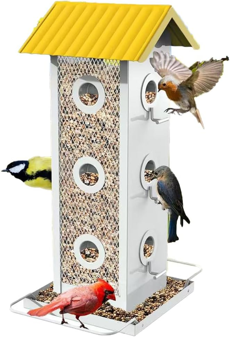 Bird Feeder,Bird Feeders,Garden Bird Feeder,Metal Birds Feed Tool,For Outdoors Double Side,Pet Supplies,Bird Supplies,For Attracting Wild Birds,With Weatherproof Roof and Seed Tray,Yellow image number 6