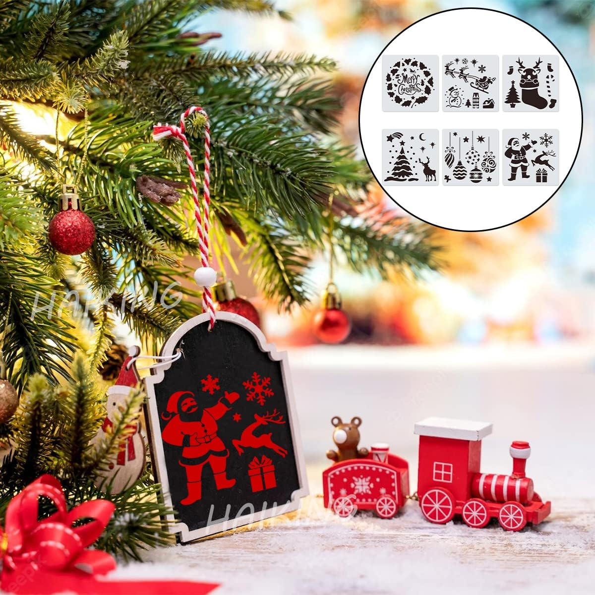 HAIKING Christmas Stencils, 6 Pcs Reusable Christmas Drawing Stencils for DIY Crafts, Scrabooking, Home Decor, Christmas Decoration (5.9 * 5.9In) image number 6