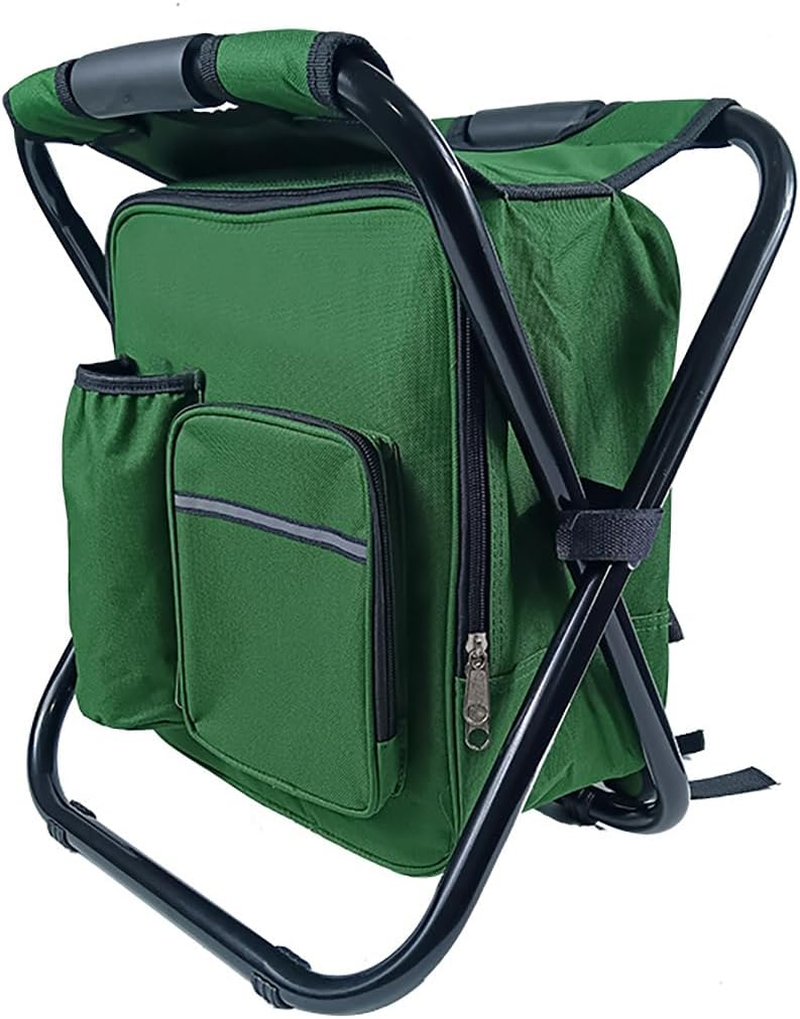 AIMALL Portable Folding Backpack Chair with Cooler Bag, Durable 600D Oxford Fabric, Iron Frame, Waterproof EVA, for Camping, Fishing, Beach