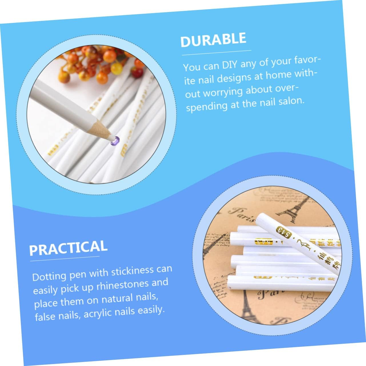 Healvian 12Pcs White Pencil Nail Nail Art Rhinestones Pen Diamond Pen Nail Art Point Pen Nail Art Pencil Nail Point Pen Nail Art Tool Rhinestones Picker