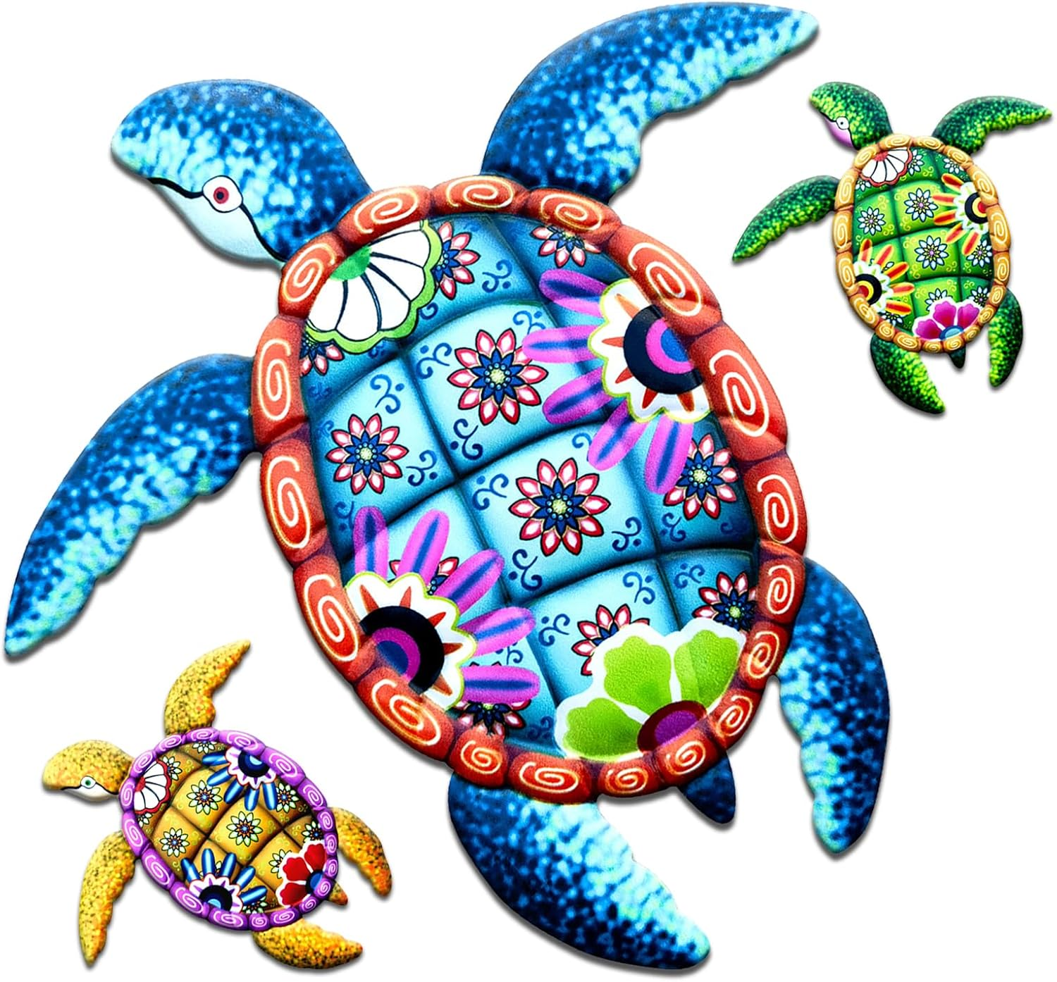 Metal Sea Turtle Wall Art Decor，Beach/Ocean/Nautical Theme Outdoor Wall Decor，Decorations for Garden Backyard Pool Patio Balcony Kitchen or Bathroom (3 Pack) image number 2