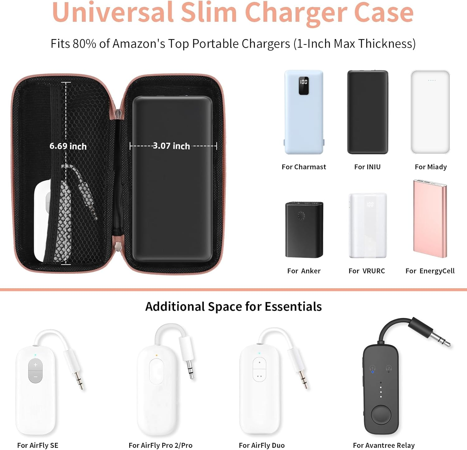 Shockproof Carring Case, Imangoo Hard Protective EVA Case Impact Resistant Travel Power Bank Pouch Bag USB Cable Organizer Sleeve Pocket Accessory Earphone Pouch Smooth Coating Zipper Wallet Rose Gold image number 4