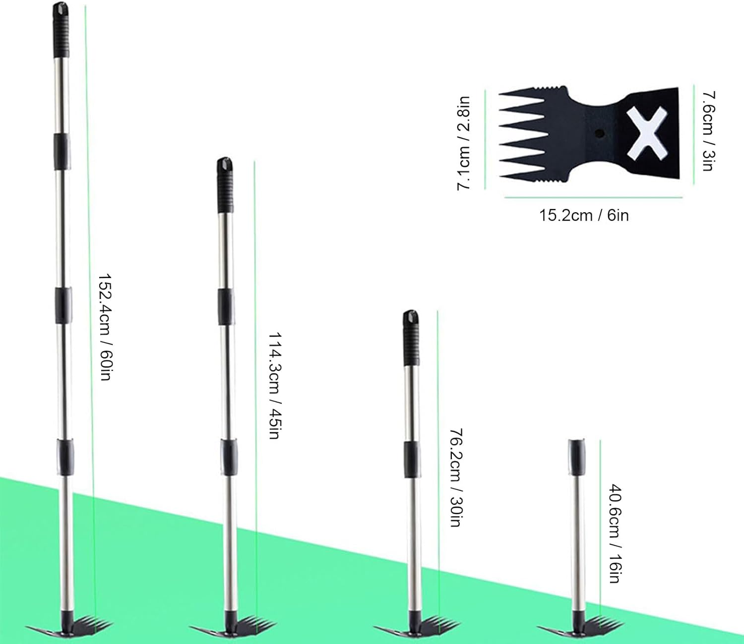 Oreilet Weed Puller Tool, 16 Inches to 60 Inches Long Handle Standing Detachable Hand Weed Remover Tool for Garden Patio Farm, Stand up Weeding Tool