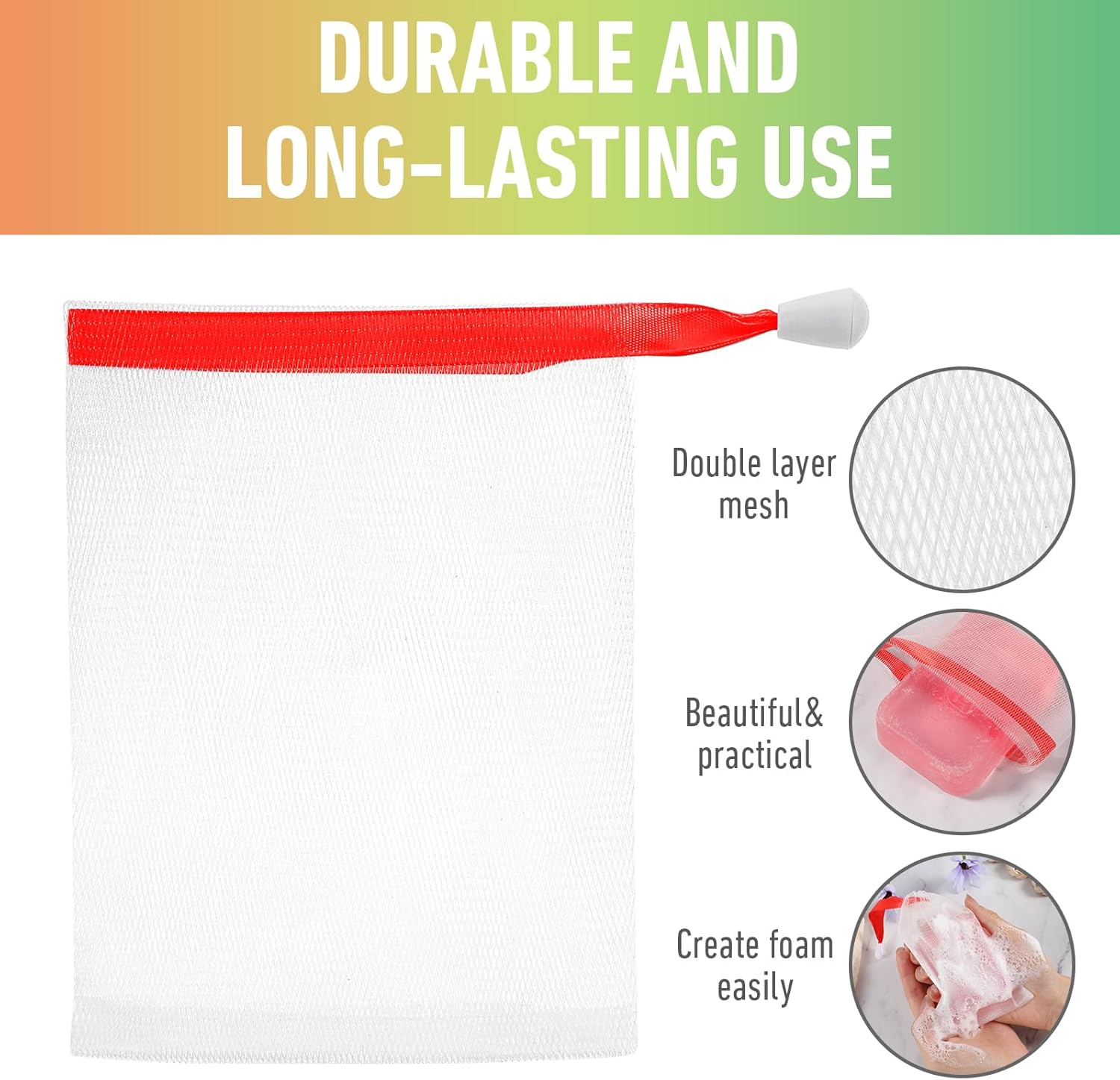 200 Pcs Soap Bag Handmade Bubble Mesh Bags Exfoliating Soap Pouch with Drawstring for Foaming and Drying Soft for Shower Body Facial Cleaning Tool Easy to Bubble and Store image number 3