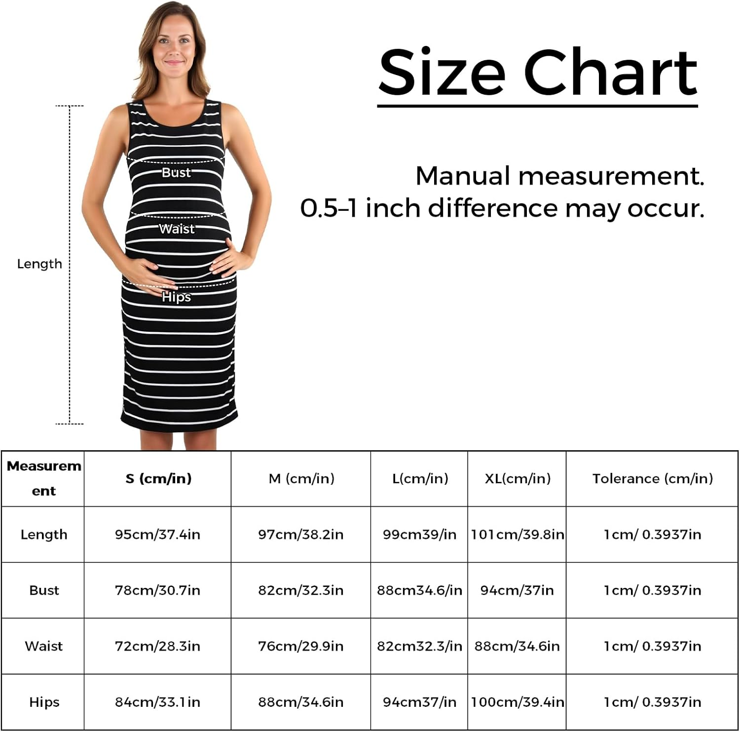 Maternity Dress Sleeveless round Neck Stretchy Striped Mid-Length image number 4