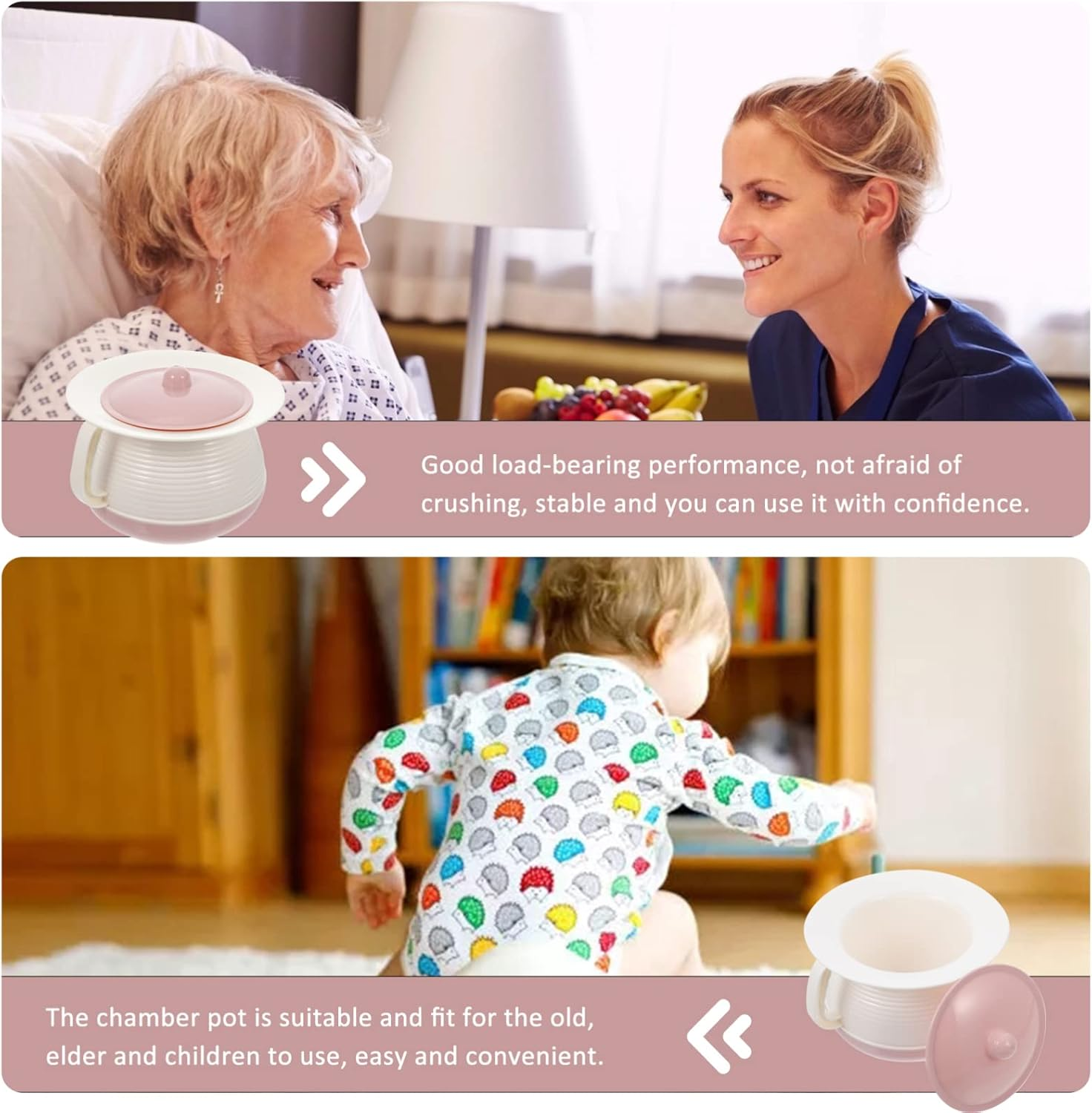 Alipis Chamber Pot Portable Toilets Bedpan Urinal Pots with Lid Handled Potty Urinal for Women Men Elderly Kid Pink image number 1