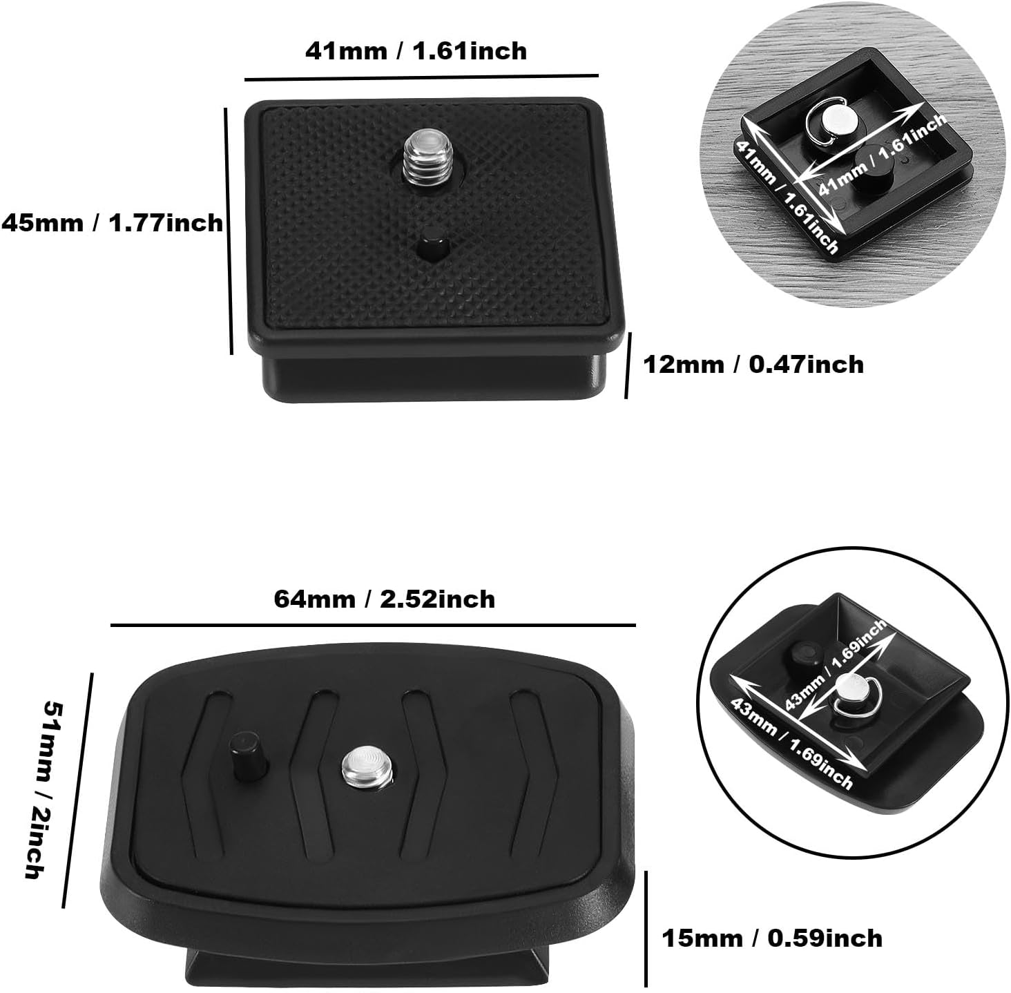 VGOL 2PCS 41Mm & 43Mm Tripod Quick Release Plate Camera Mounting Adapter Tripod Head Screw Adapter Mount Camera Fixing Support Black image number 1