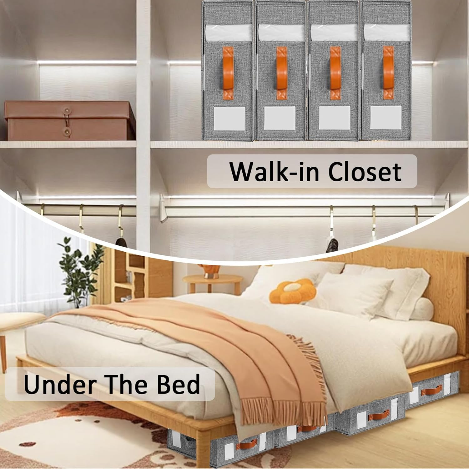 Foldable Bed Sheets Organizers and Storage(King & Queen Size),Linen Fabric Closet Organizers with Window,Folding Bedding Storage Box for Bedsheets and Pillow Cube Organizer (8 Pack Grey) image number 1