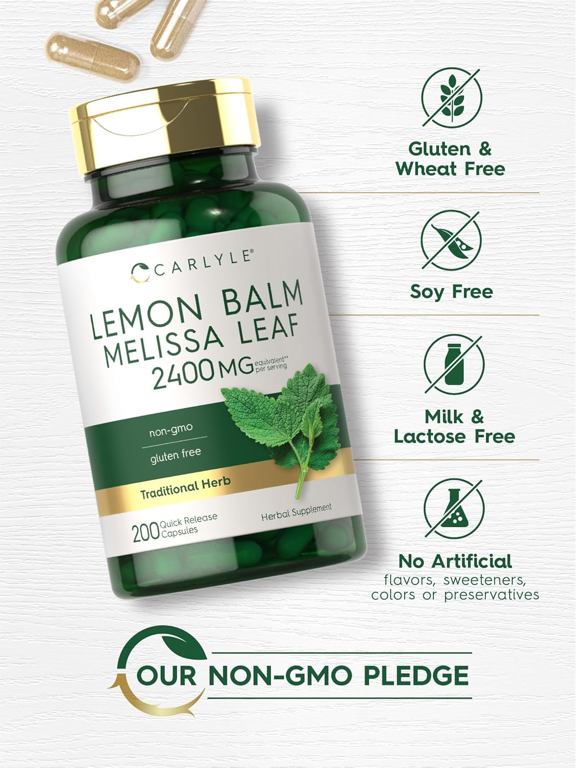 Lemon Balm | 2400Mg| 200 Capsules | Non-Gmo and Gluten Free Formula | Melissa Leaf Traditional Herbal Supplement | by Carlyle image number 4